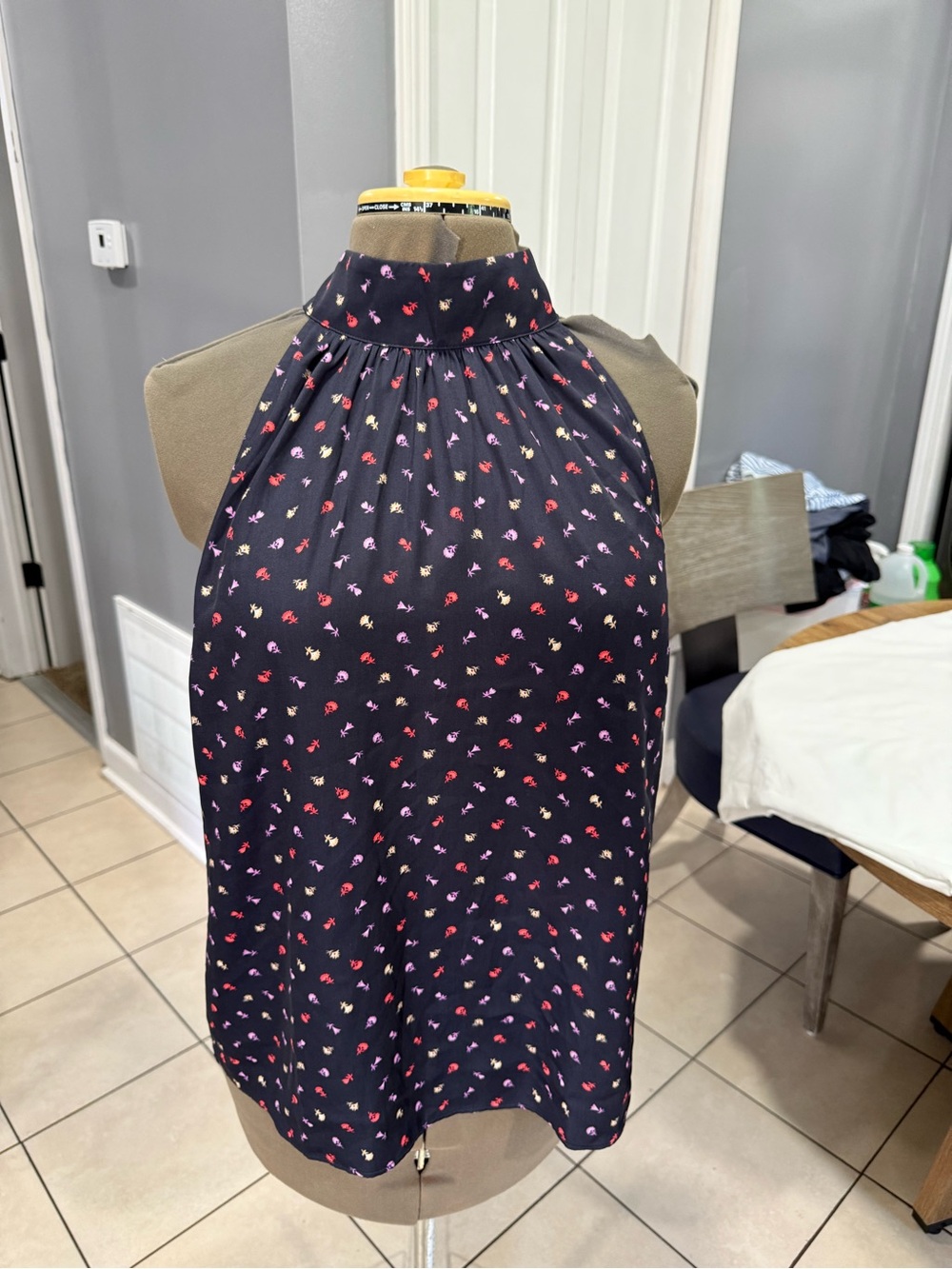 Ann Taylor Black Halter Dress Top with Multicolor Floral Print